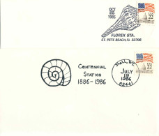 228  Escargot: 2 Oblit. Temporaires D'États-Unis, 1985/86 - Shell, WY And Florida Pictorial Cancels. Sea Snail - Coquillages