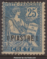 *RARE* Crète: 25c Mouchon Surchargé Oblitéré TB (Dallay N° 15 , Cote: 55€ ) - Usati