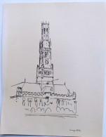 Belgique Bruges Brugg Dessin Original Crayon 1936  Jean Muller Architecte Strasbourg - Zeichnungen