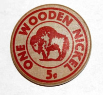 Rare Wooden Token 3c - Wooden Nickel - Jeton Bois Monnaie Nécessité 5 Cents - Bison - Coca-Cola - Etats-Unis - Noodgeld