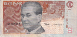 BILLETE DE ESTONIA DE 5 KROONI DEL AÑO 1994 (BANK NOTE) - Estonia