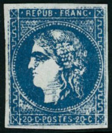 ** N°46B 20c Bleu R2, Type III Faux De Marseille - TB - 1870 Bordeaux Printing