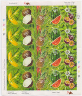 Banana, Coconut, Pineapple, Watermelon, Fruits, Fruit Shape, Food, Odd Shaped UNUSUAL Tonga Self Adhesive Full Sheet MNH - Fouten Op Zegels