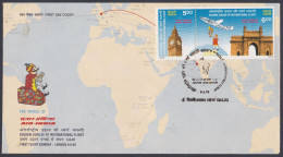 Inde India 1998 FDC Air India, Airlines, Big Ben, Gateway Of India, Aircraft, Airplane, Aeroplane, Map, First Day Cover - Cartas & Documentos