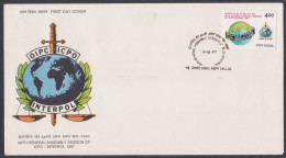 Inde India 1997 FDC ICPO, Interpol, International Police, Policia, Polizie, Globe, Sword, First Day Cover - Brieven En Documenten