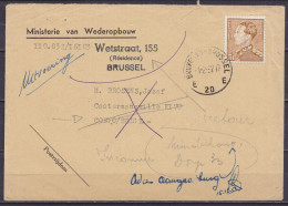 Env. "Ministerie Van Wederopbouw" Affr. N°847 Càd BRUXELLES-BRUSSEL 20 /1-2-1952 Pour COSTERMANSVILLE Congo Belge Retrou - 1936-51 Poortman