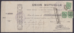 Reçu "Union Mutuelle" Affr. 3x N°56 Càd "BRUXELLES /14 OCTO 1903/ QUITTANCES DEPOT" Pour FROIDCHAPELLE - Griffe [Rembour - 1893-1907 Armoiries