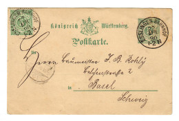 Ganzsache Esslingen Bahnhof 1890 Nach Basel, Holzwaren - Covers & Documents