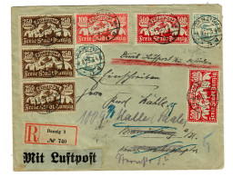 Einschreiben Danzig 3, Luftpost Nach Brandenburg, Weiterleitung Halle, 4.8.1923 - Storia Postale