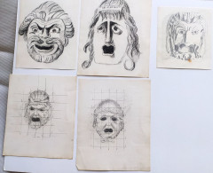 Lot 5 Dessins Au Crayon Degorgeoirs Gagouilles De Mack Strasbourg - Drawings