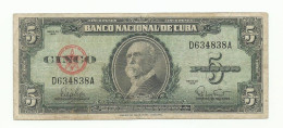 CUBA - Billete- 5 PESOS - 1960 - Cuba