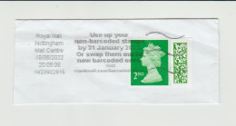 United Kingdom 2022 2nd Class With Barcode With 'use Up Non-barcoded Stamps' Slogan Tied On Piece - Covers & Documents