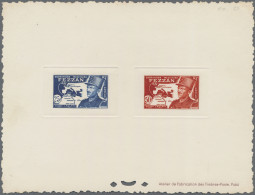 Fezzan: 1949, Definitives, 1 F - 50 F, 11 Values On 5 Collective "Epreuve De Lux - Lettres & Documents