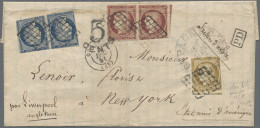 France: 1849 Ceres 1fr. Pair, 25c. Pair And 10c. Used On Printed Letter (Horticu - Covers & Documents