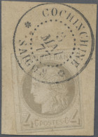 French Colonies: 1872/1877 Ceres 4 C Grey, Imperforate, Large Margins, Tied By D - Sonstige & Ohne Zuordnung