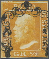 Italian States - Sicily: 1859, ½ Gr. Orange, Three Sides Large Margins, Uneven B - Sicilië