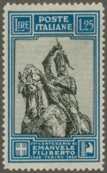 Italy: 1928, "Emanuelle Filiberti", 1.25 L Blue And Black, With The RARE 13¾ Lin - Mint/hinged