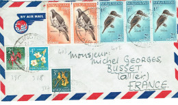 Nouvelle Zélande N° 386 + 387 + 388 + 402 X 3 + 403 X 2 Lettre Pour La France Thème Oiseaux Et Fleurs - Cartas & Documentos