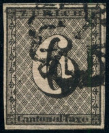 SUISSE - SBK 2W ZURICH 6 RAPPEN LIGNES HORIZONTALES - OBLITERE - SIGNE DIENA - CERTIFICAT SCHELLER - 1843-1852 Federal & Cantonal Stamps