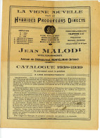 LA VIGNE NOUVELLE PAR HYBRIDES PRODUCTEURS DIRECTS  JEAN MALOD 1938-1939  Réf 180G - Informations Générales