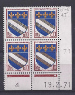 BLASON TROYES N° 1353 - Bloc De 4 COIN DATE - NEUF SANS CHARNIERE - 19/2/71 - 1960-1969