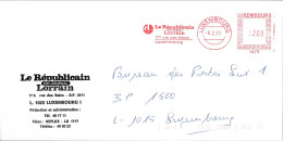 H333 - LETTRE DE LUXEMBOURG DU 09/02/90 - REPUBLICAIN LORRAIN - Frankeermachines (EMA)