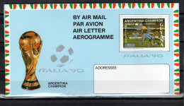 Guyana 1990 Football Soccer World Cup Commemorative Aerogramme With Silver Overprint MNH - 1990 – Italië