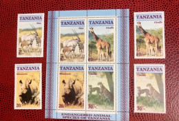 TANZANIE 1986 4v Bloc 4v Neuf MNH ** Mi 328 / 331 Elephant Mamíferos Mammals Säugetiere Mammiferi Mammifère TANZANIA - Rhinoceros