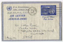 UNITED NATIONS: 1956 UC2 10c Aerogramme Sent To CHILE - Airmail