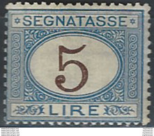 1874 Italia Segnatasse Lire 5 Azzurro Bruno Mc MNH Sassone N. 13 - Sonstige & Ohne Zuordnung