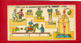 CIRQUE CLOWN EQUILIBRISTE CHIEN SAVANT ECUYER DECOUPAGE PUBLICITAIRE DES LABORATOIRES TISSOT EN SUPERBE ETAT - Animaux