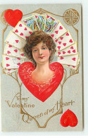 N°19469 - Carte Gaufrée - To My Valentine Queen Of My Heart - Portrait D'une Jeune Femme Entourée De Cartes à Jouer - Saint-Valentin