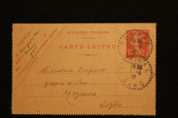 FRANCE CARTE LETTRE TYPE SEMEUSE FOND PLEIN DE TORNAC (GARD) POUR MEYRUEIS (LOZERE) DU 07.09.1916 - Kartenbriefe