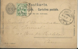 SUISSE  CARTE 5c + 5c   AMBULANT N° 5 POUR PARIS  DE 1902 LETTRE COVER - Covers & Documents