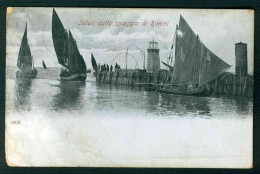 BF126 SALUTI DALLA SPIAGGIA DI RIMINI ANIMATA BARCHE 1911 - Rimini