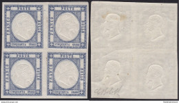 1861 PROVINCE NAPOLETANE, N° 24d 50 Grana Ardesia Oltremare 3MNH/1MLH QUARTINA - Naples