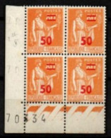 FRANCE    -   1940 .   Y&T N° 481*/**  Bloc De 4.  Point Rouge Dans Le 5 Du 2° Timbre - Ongebruikt