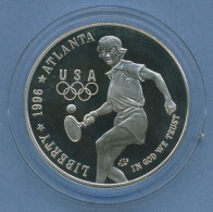 USA Dollar 1996 Atlanta Olympia Tennis, Silber KM 269 PP In Kapsel (m5116) - Conmemorativas