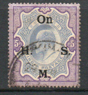 India KEVII 1909 5 Rupees Ultramarine & Violet, Wmk. Star, On HMS Official, Used, SG O69 (E) - 1902-11 King Edward VII