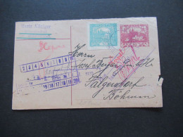 CSSR Sudetenland Hradschin GA Mit Zusatzfrankatur Stempel / Absender Stempel Moritz Königer Einsiedel Bei Würbenthal - Lettres & Documents