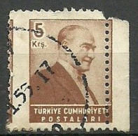 Turkey; 1955 Regular Stamp 5 K. ERROR "Shifted Perf." - Oblitérés