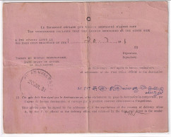 Administration De Malai, Advise Of Delivery, Singapore To India Delivery Postmark 1931, Malaya, (Cond., Folded), As Scan - Singapour (...-1959)