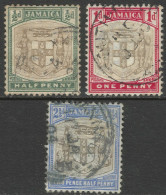 Jamaica. 1903-04 Arms Of Jamaica. ½d, 1d, 2½d Used. Crown CA W/M SG 33, 34, 35. M5005 - Jamaica (...-1961)