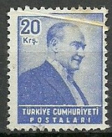 Turkey; 1955 Regular Stamp 20 K. "Pleat" ERROR - Oblitérés