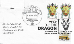 2024. YEAR OF THE DRAGON , Letter From The Seattle Chinatown District, To Andorra, With Local Arrival Postmark - Briefe U. Dokumente