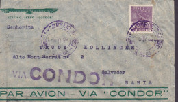 Brazil Par Avion (Purple) VIA CONDOR Line Cds. 1935 Cover Letra To BAHIA (Arr.) 700 Mercury Stamp (2 Scans) - Lettres & Documents
