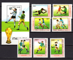 Vietnam 1989 Football Soccer World Cup Set Of 7 + S/s MNH - 1990 – Italie