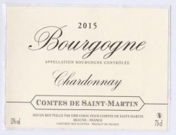 Étiquette " Bourgogne CHARDONNAY 2015 " Comtes De St Martin Beaune (2619)_ev289 - Bourgogne