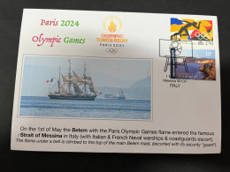 3-5-2024 (4 Z 2) Paris Olympic Games 2024 - The Olympic Flame Travel On Sail Ship BELEM Via The Stait Of Messine (Italy) - Zomer 2024: Parijs