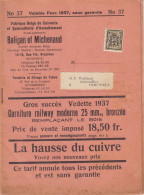Tarif "Fabrique Belge De Cuivrerie … Balligan Et Michenaud" - Imprimé Affr. PREO 10c Olive (type N°420) Surch. [BRUXELLE - Typos 1936-51 (Petit Sceau)